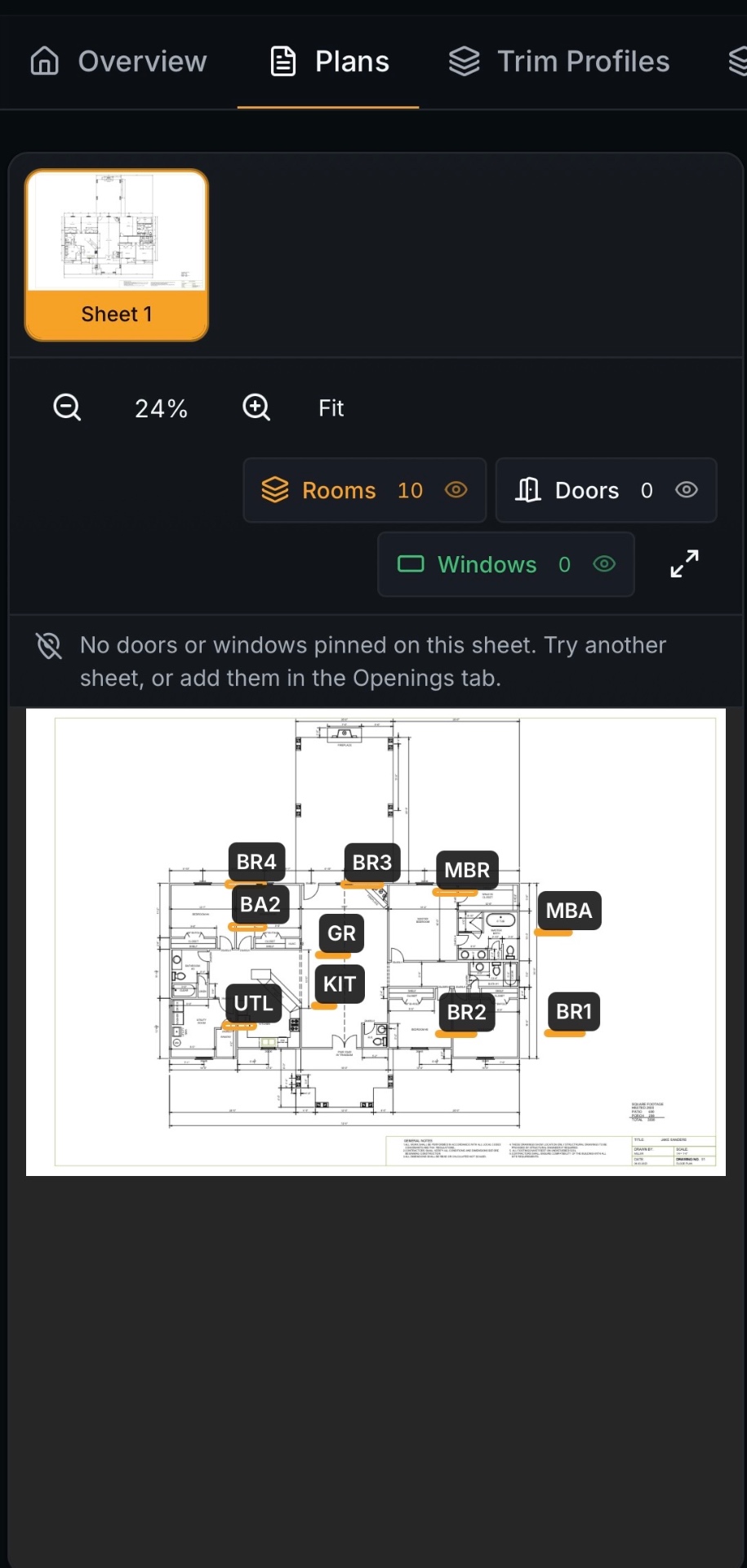 DropCheck plan viewer with pinned rooms