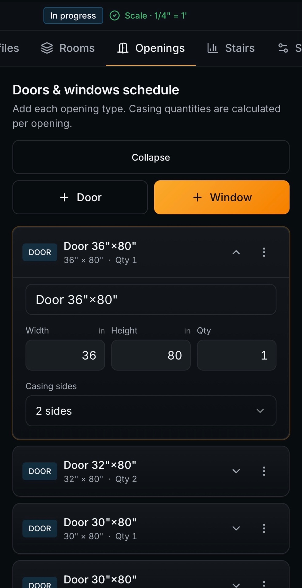 Door and window schedule